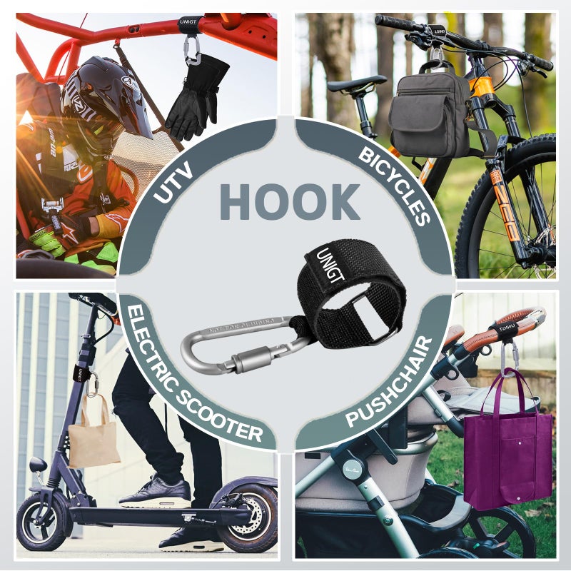 UNIGT 2 Pack UTV Hook for Hanging Headsets  Helmet and Goggles  Multipurpose Carabiners for Electric Scooter Owner Fits 1.5-2.0"" SXS Roll Cage Accessory Hook Hanger- Black - Image 3
